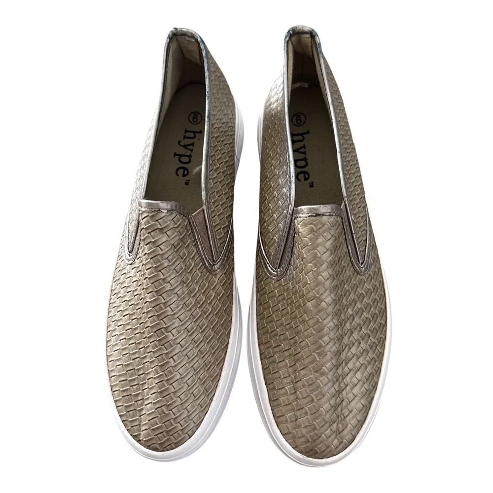 Hype Womens Sneakers Loafers Woven Metallic Gold Leather Slip-on Shoes 9